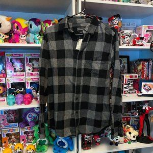 NWT Aeropostale Buffalo Check Softspun Flannel Button-Down Shirt grey black S